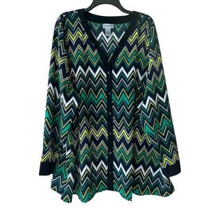 Catherines Blouse Top Button Up Chevron Striped V-Neck Green Black 4X Artsy